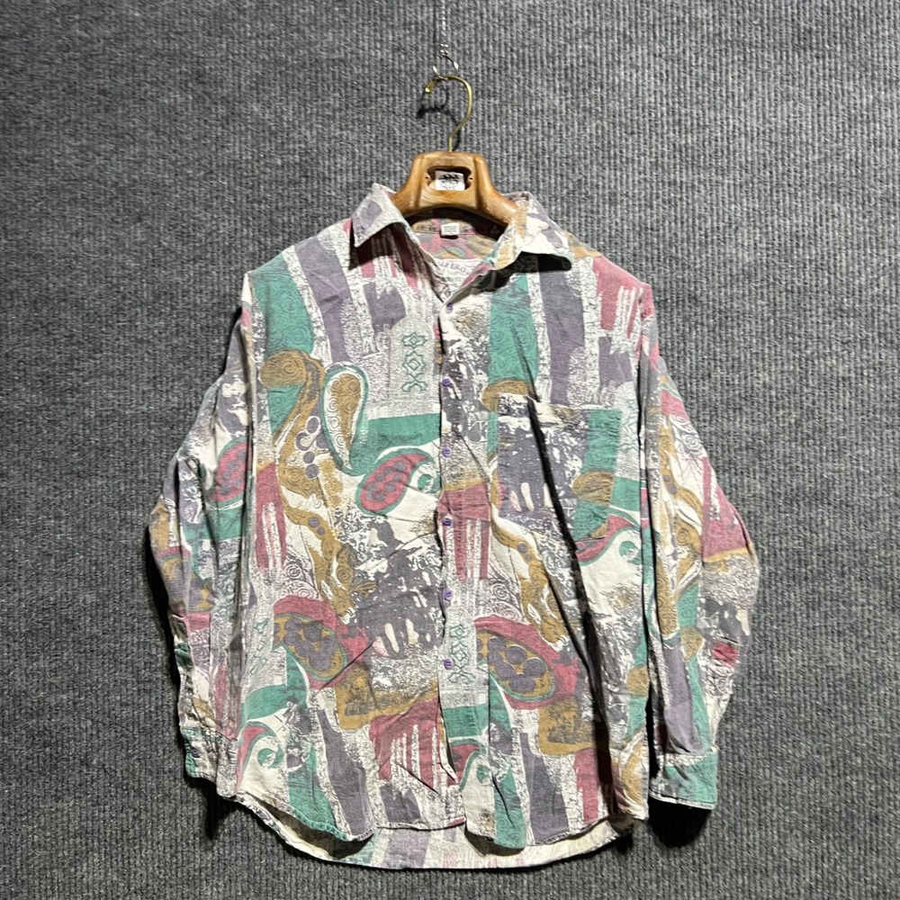 Vintage Code Zero Button Down Mens Small Multi Color Abstract Paisley 90s Shirt